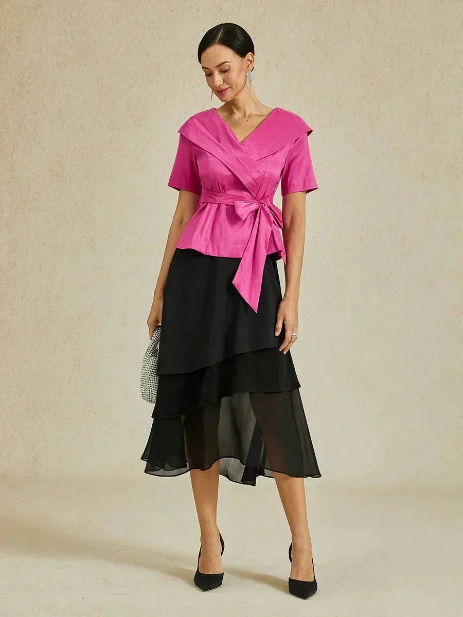 Bluse aus Stretch-Taft mit Ellenbogenärmeln