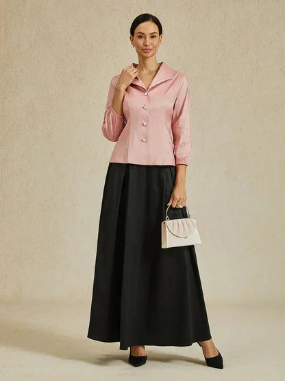 3/4 Sleeve Stretch Shimmer Taffeta Blouse