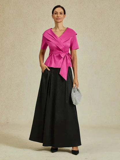 Bluse aus Stretch-Taft mit Ellenbogenärmeln