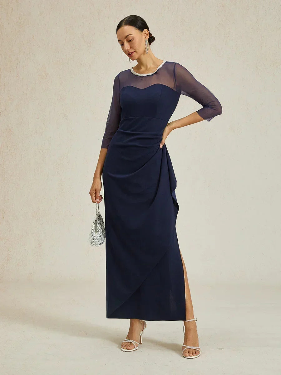 Elegant Beaded Illusion Neckline Formal Dress