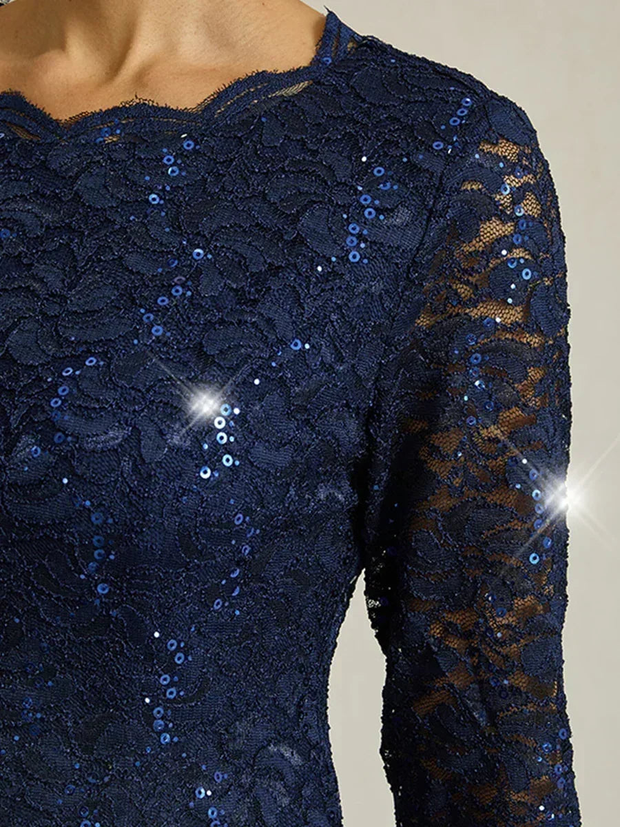 Robe élégante en dentelle et mousseline de soie, longueur thé