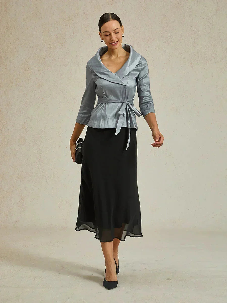 Flowy Panel Chiffon Tea-Length Skirt