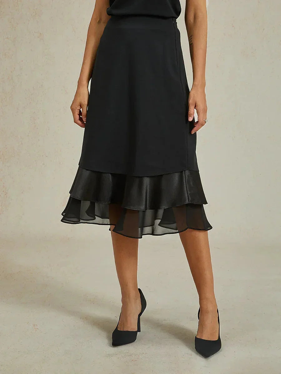 Tiered Chiffon Tea-Length Skirt