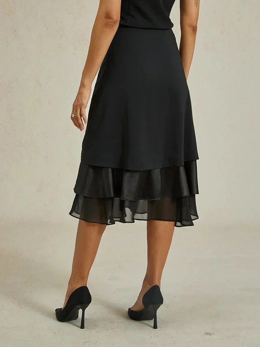 Tiered Chiffon Tea-Length Skirt