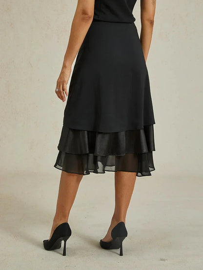 Tiered Chiffon Tea-Length Skirt