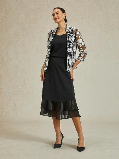 Tiered Chiffon Tea-Length Skirt
