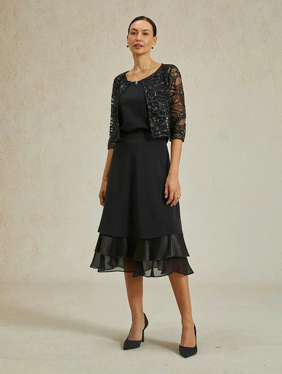 Tiered Chiffon Tea-Length Skirt