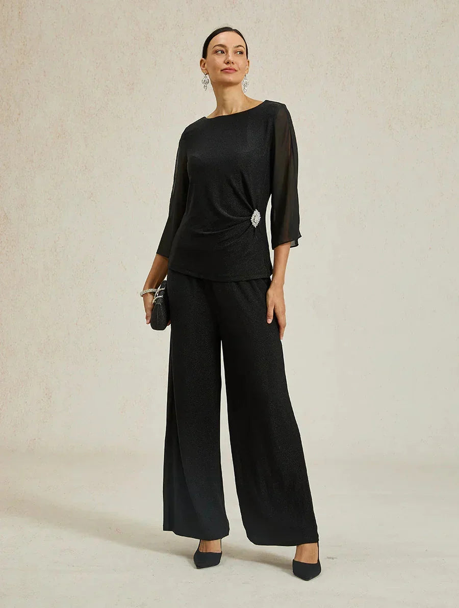 Elegant 3/4 Sleeve Metallic Knit Blouse
