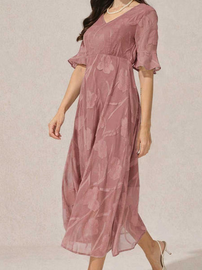 Ruffle Flutter Lace Maxi Dress