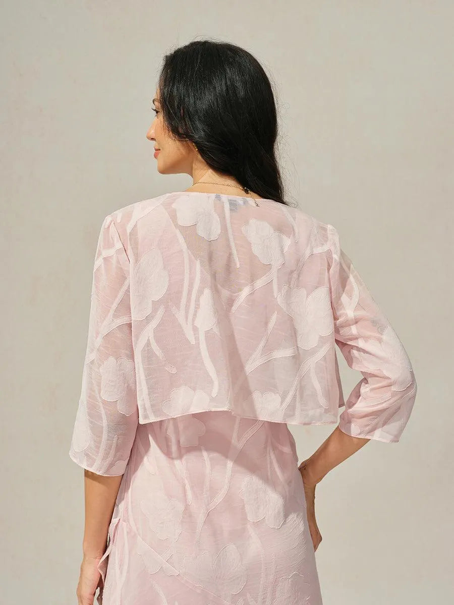 Floral Sheer Chiffon 3/4 Sleeve Shrug