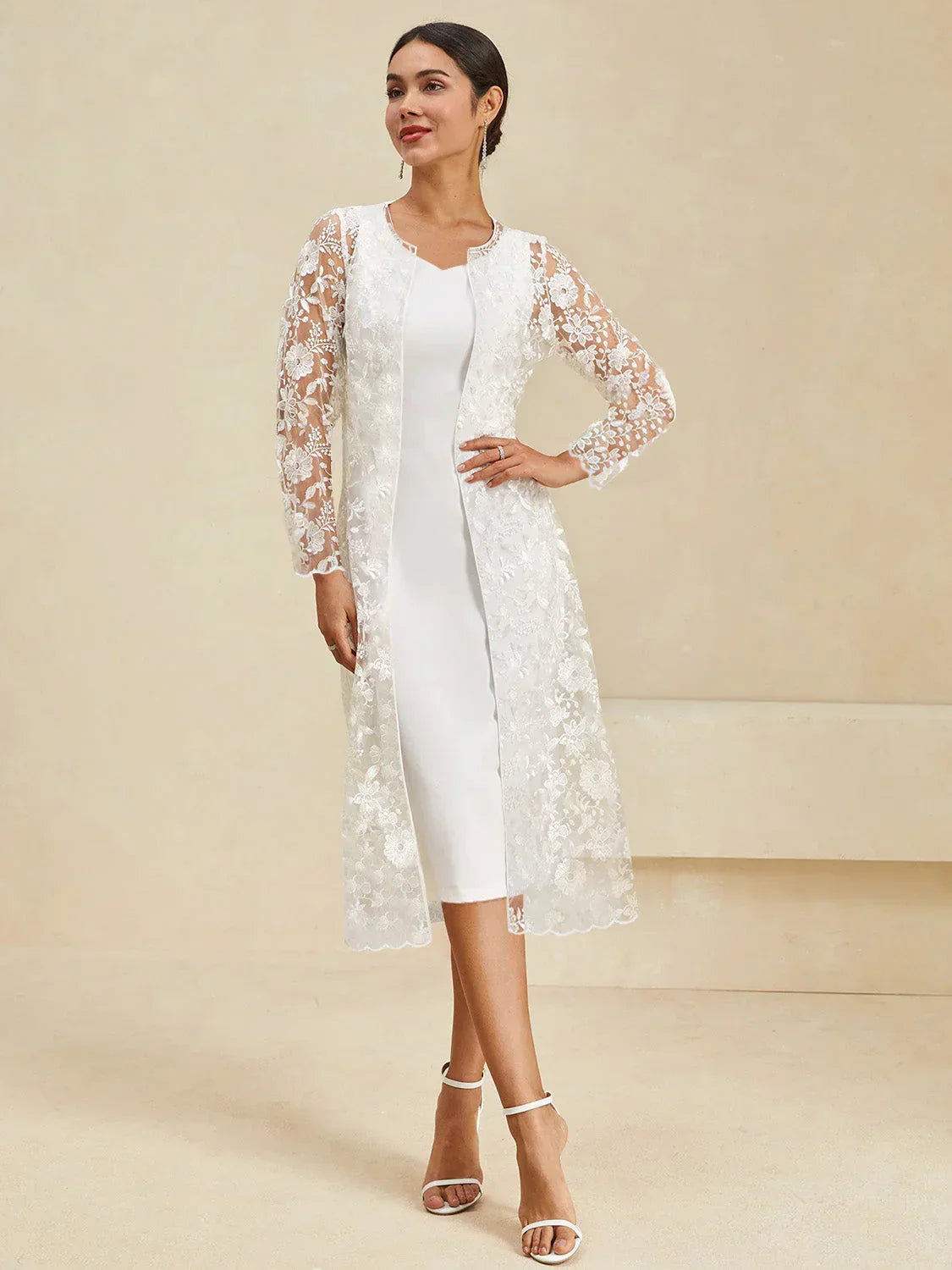 Long Floral Embroidered Lace Jacket