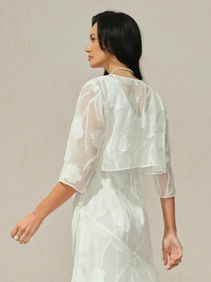 Floral Sheer Chiffon 3/4 Sleeve Shrug