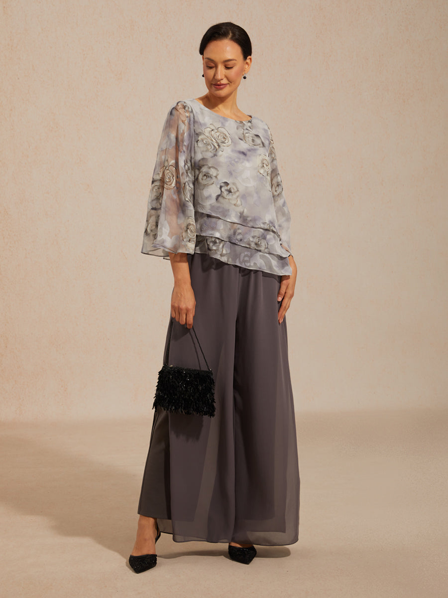 Lace Chiffon Layered Blouse with Floral Print