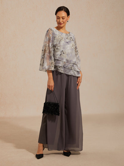 Lace Chiffon Layered Blouse with Floral Print