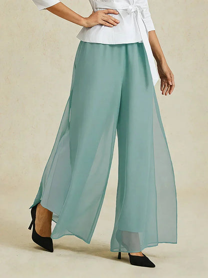 Hose mit geradem Bein und Chiffon-Überzug mit Schlitz am Bein