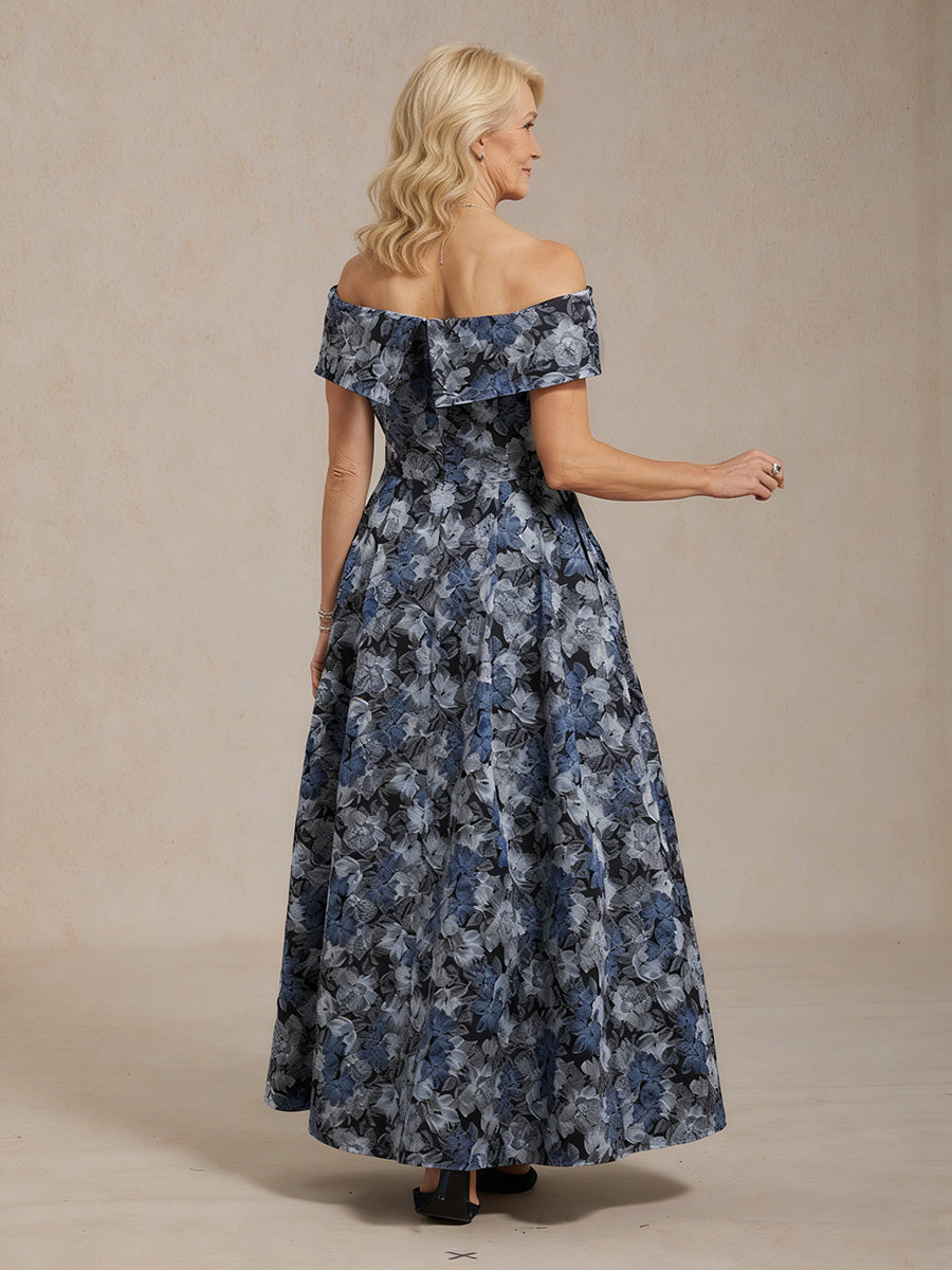 Off the Shoulder Metallic Floral Jacquard Ballgown