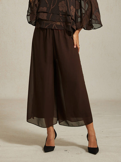 Cropped Length Straight Leg Pant With Chiffon Split Leg Overlay