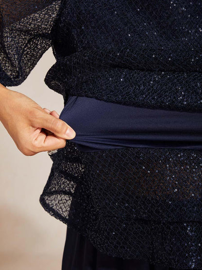 Bell Sleeves Mesh Sequin Layered Top