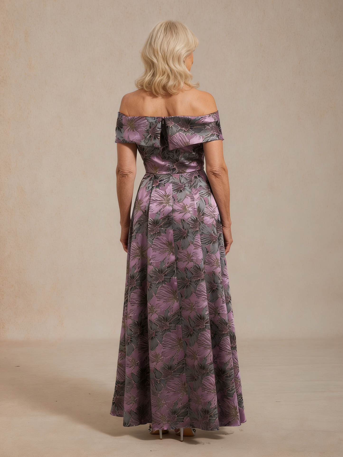 Off the Shoulder Metallic Floral Jacquard Ballgown