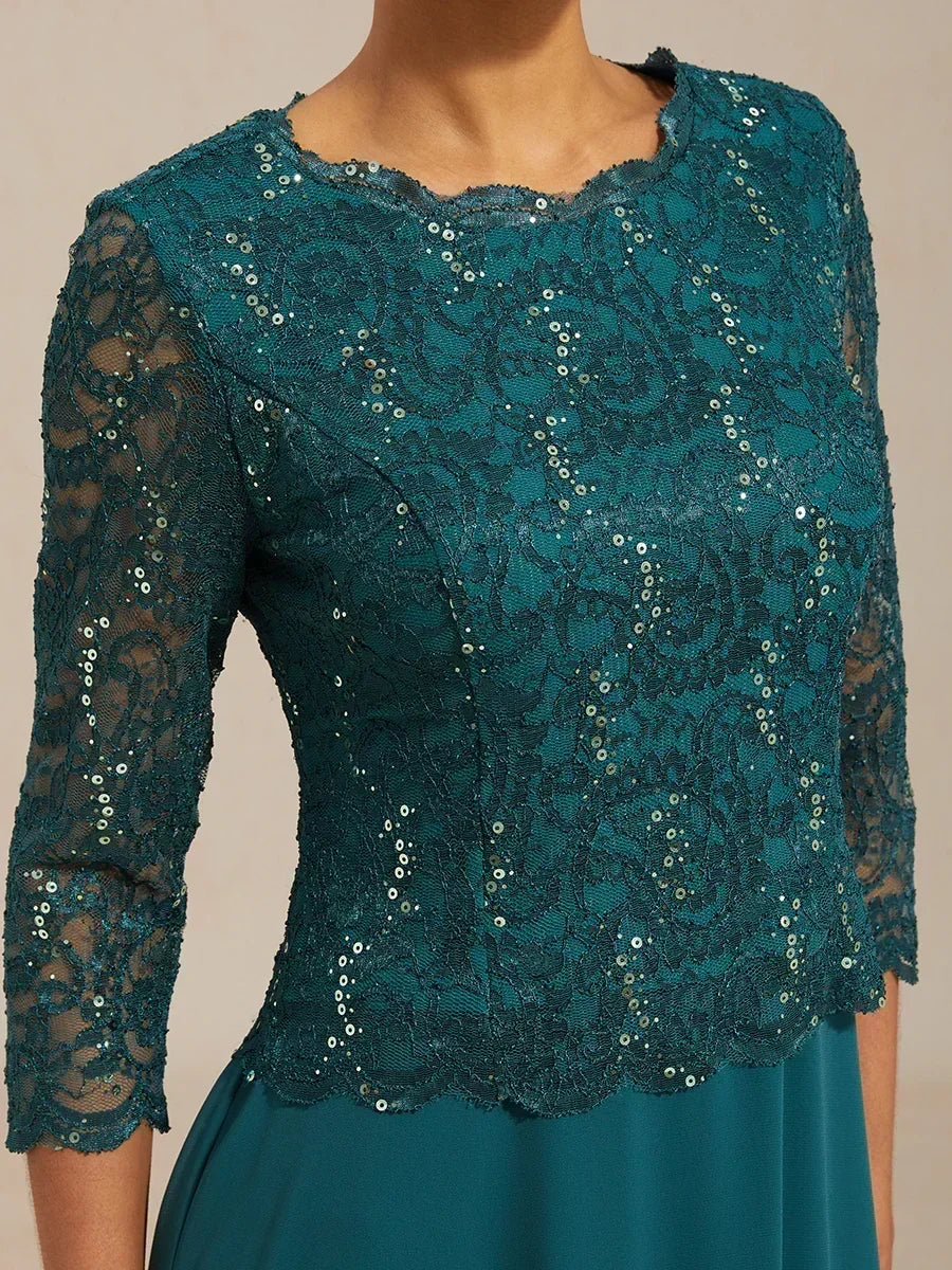 Elegant Lace and Chiffon Tea-Length Dress