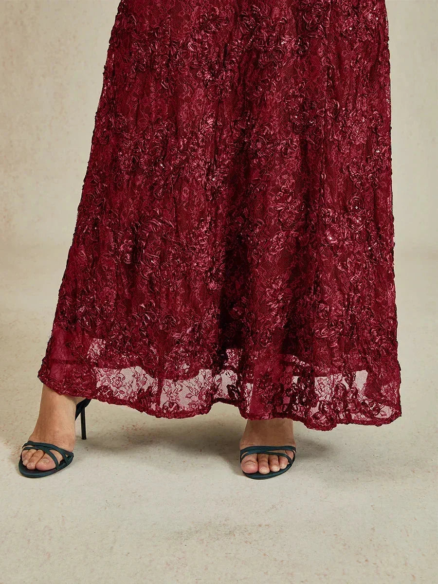 Rosette Lace A-Line Gown with Sequin Embellishment