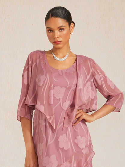 Floral Sheer Chiffon 3/4 Sleeve Shrug