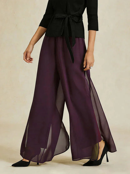 Hose mit geradem Bein und Chiffon-Überzug mit Schlitz am Bein