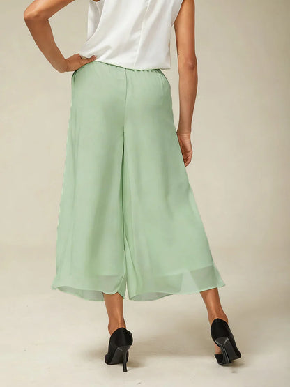 Cropped Length Straight Leg Pant With Chiffon Split Leg Overlay