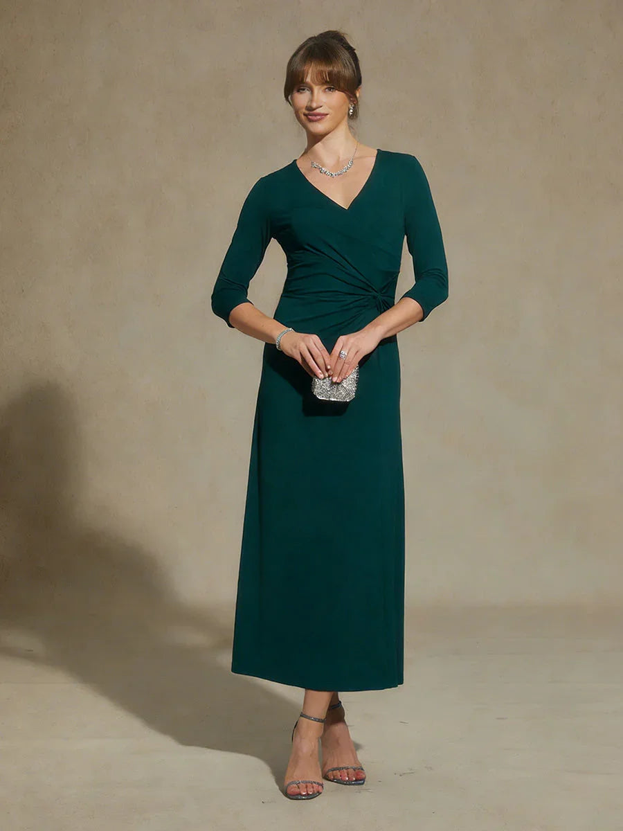 Black V-Neck A-Line Knit Dress with Waist Twist Design