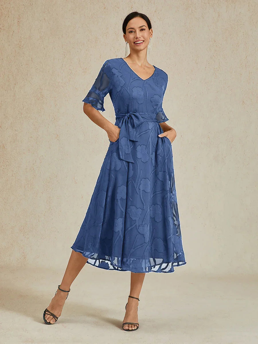 Ruffle Flutter Lace Midi Dress