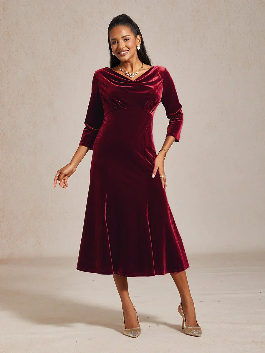 High-Stretch Velvet Midi Dress