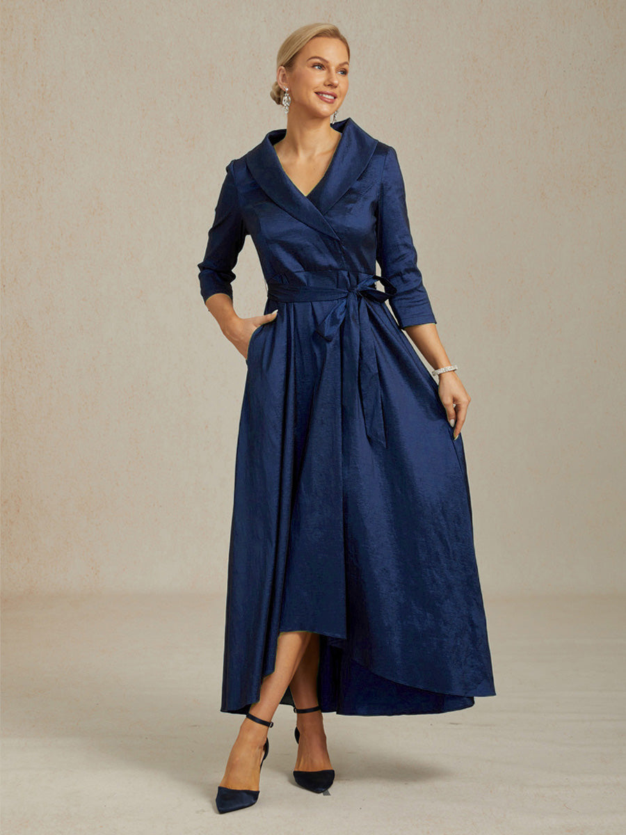 Stretch Taffeta Cocktail Dress with Tie Belt