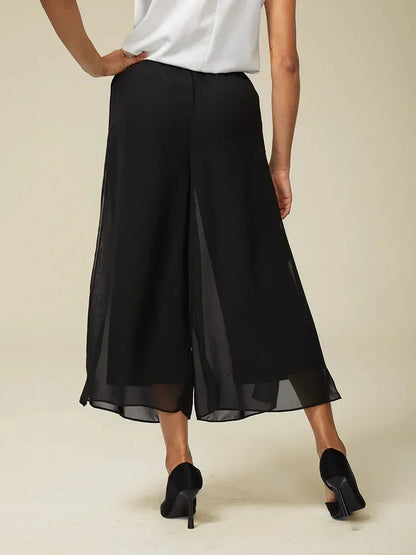 Cropped Length Straight Leg Pant With Chiffon Split Leg Overlay