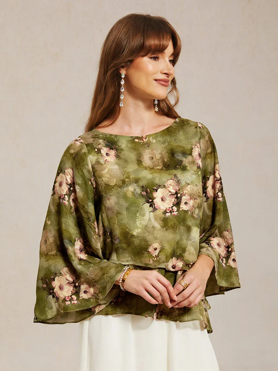 Lace Chiffon Layered Blouse with Floral Print
