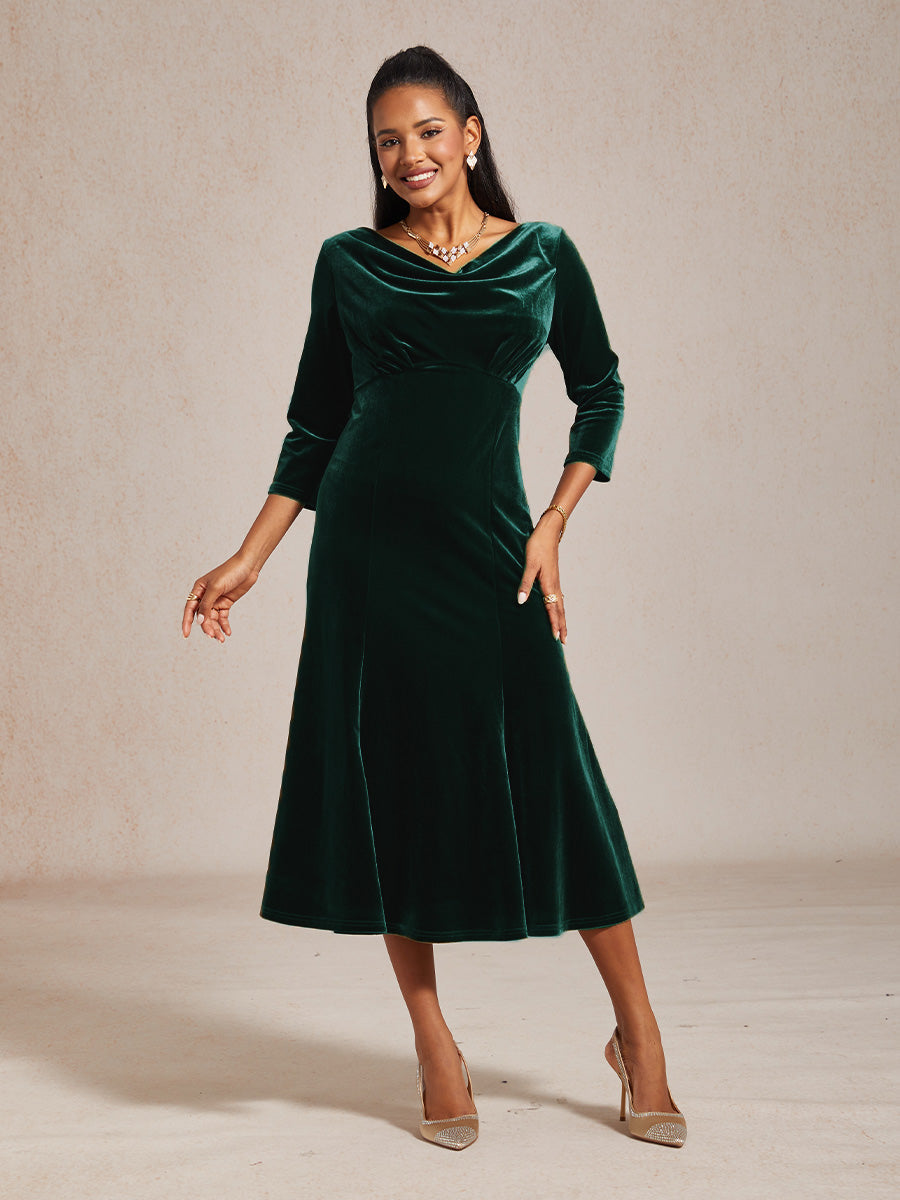 High-Stretch Velvet Midi Dress