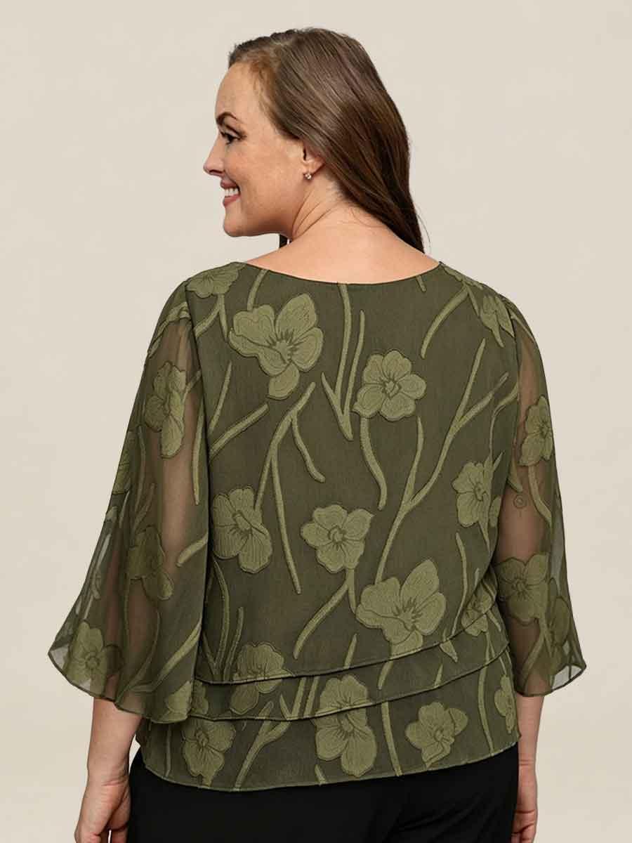 Chiffon Floral Layered Blouse for Plus Size