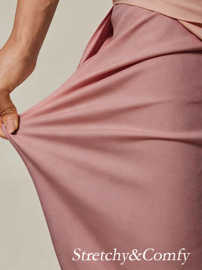 Cropped Length Straight Leg Pant With Chiffon Split Leg Overlay