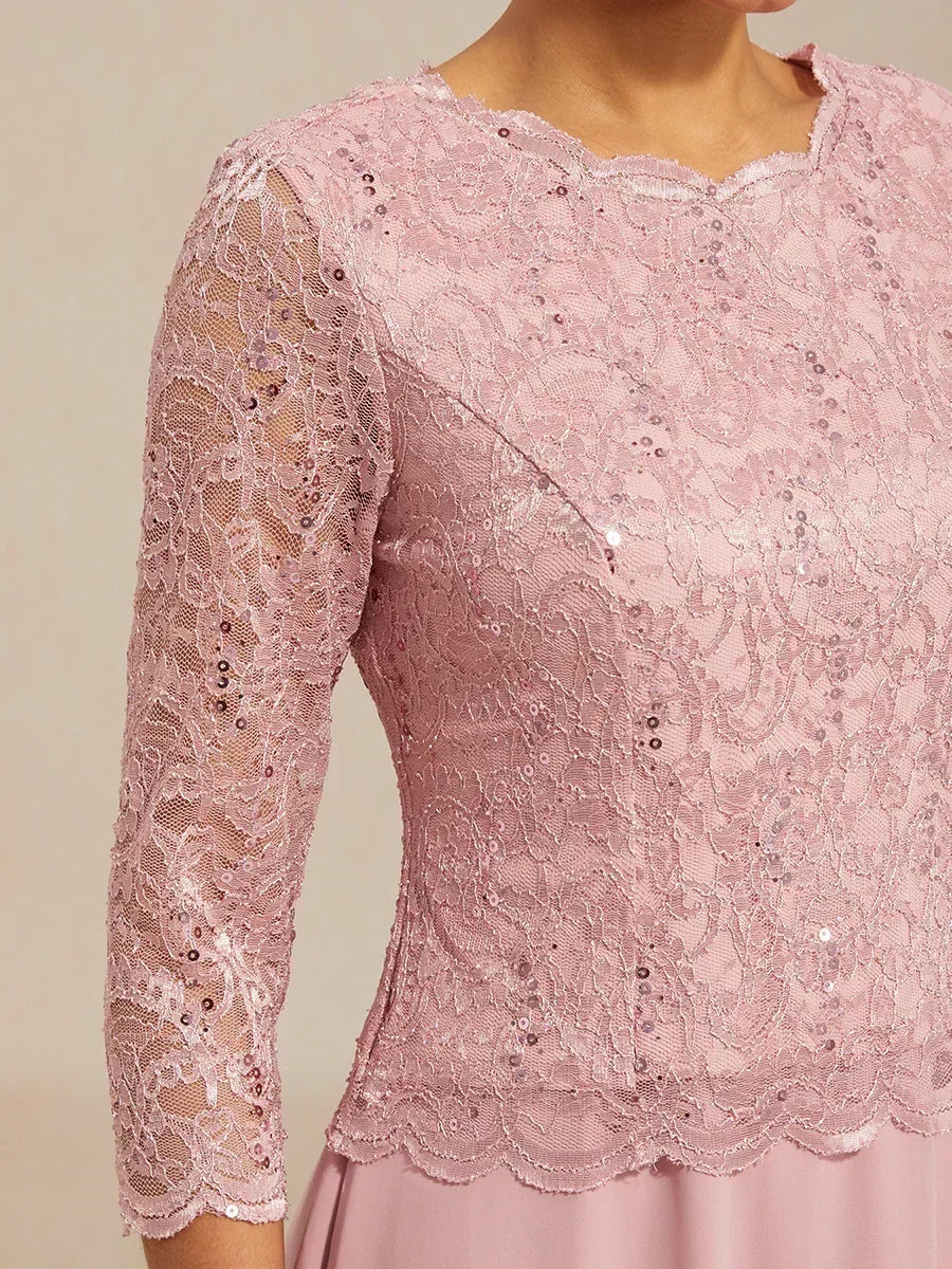 Elegant Lace and Chiffon Tea-Length Dress