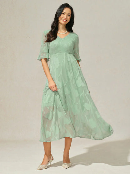Ruffle Flutter Lace Maxi Dress