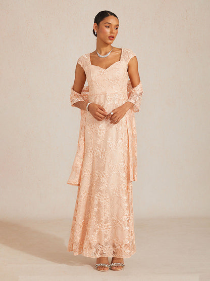 Rosette Lace Cap Sleeve V-neck Mermaid Gown