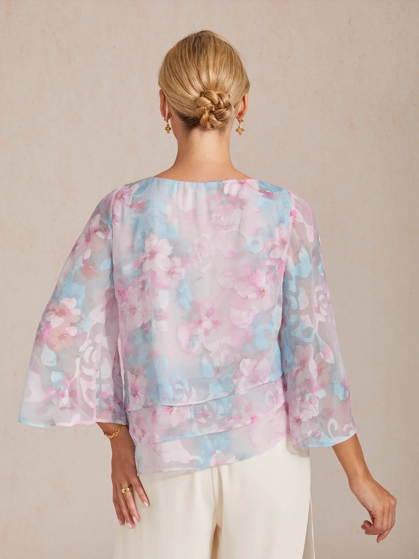 Lace Chiffon Layered Blouse with Floral Print
