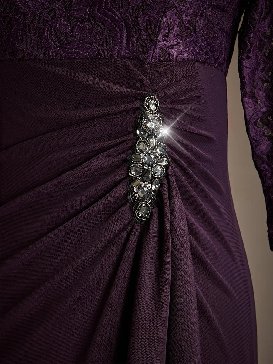 Lace A-Line Empire Waist Dress with Beaded Detail