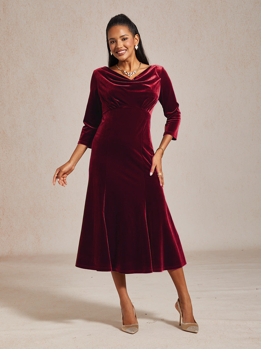 High-Stretch Velvet Midi Dress