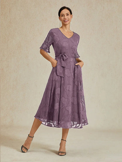 Ruffle Flutter Lace Midi Dress