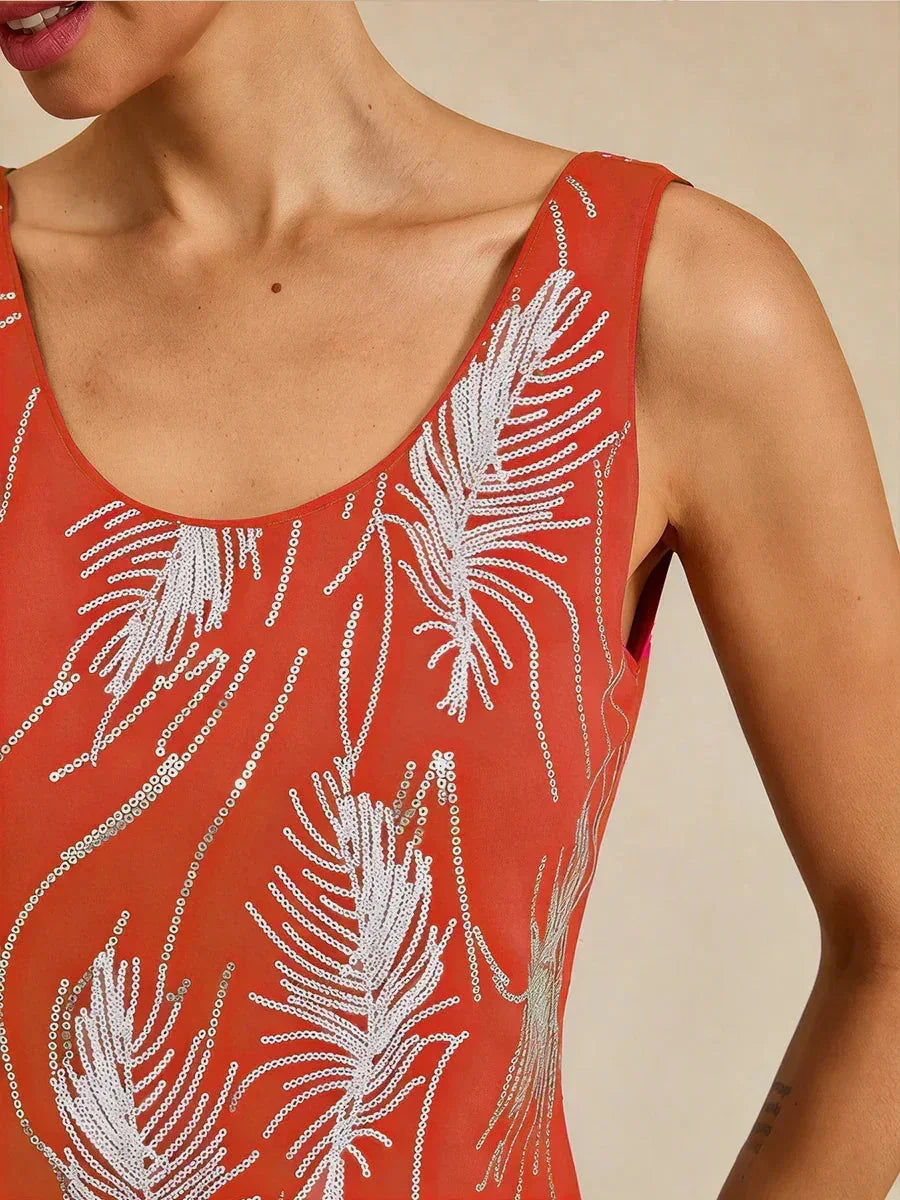 Elegant Mandarin Collar Sequin Twinset