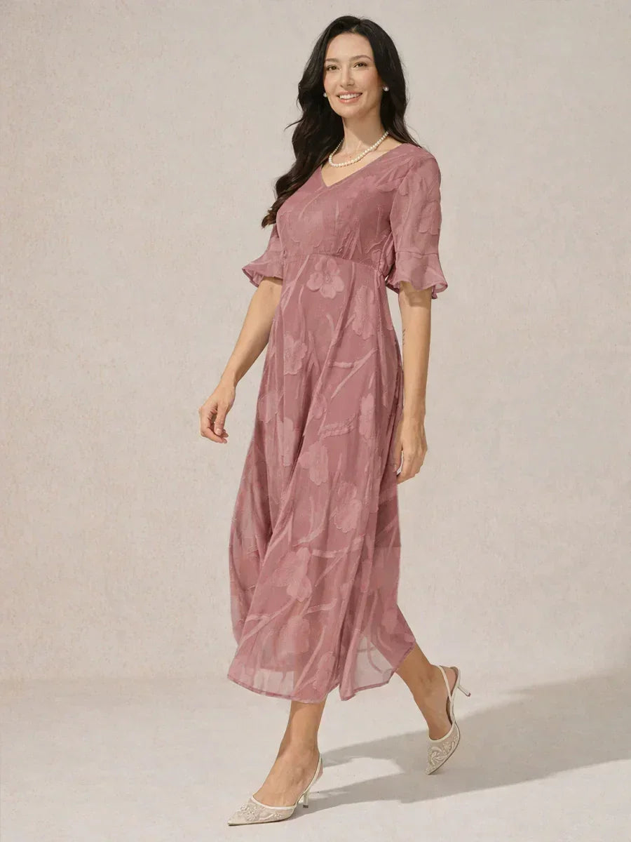 Ruffle Flutter Lace Maxi Dress