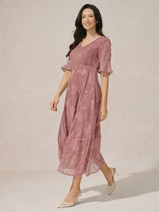 Ruffle Flutter Lace Maxi Dress