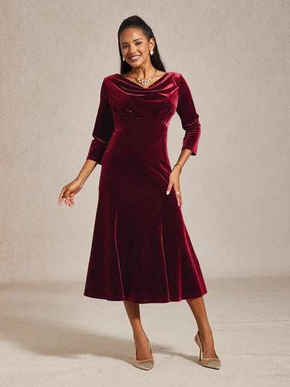 High-Stretch Velvet Midi Dress