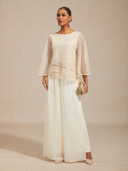 Bell Sleeves Mesh Sequin Layered Top