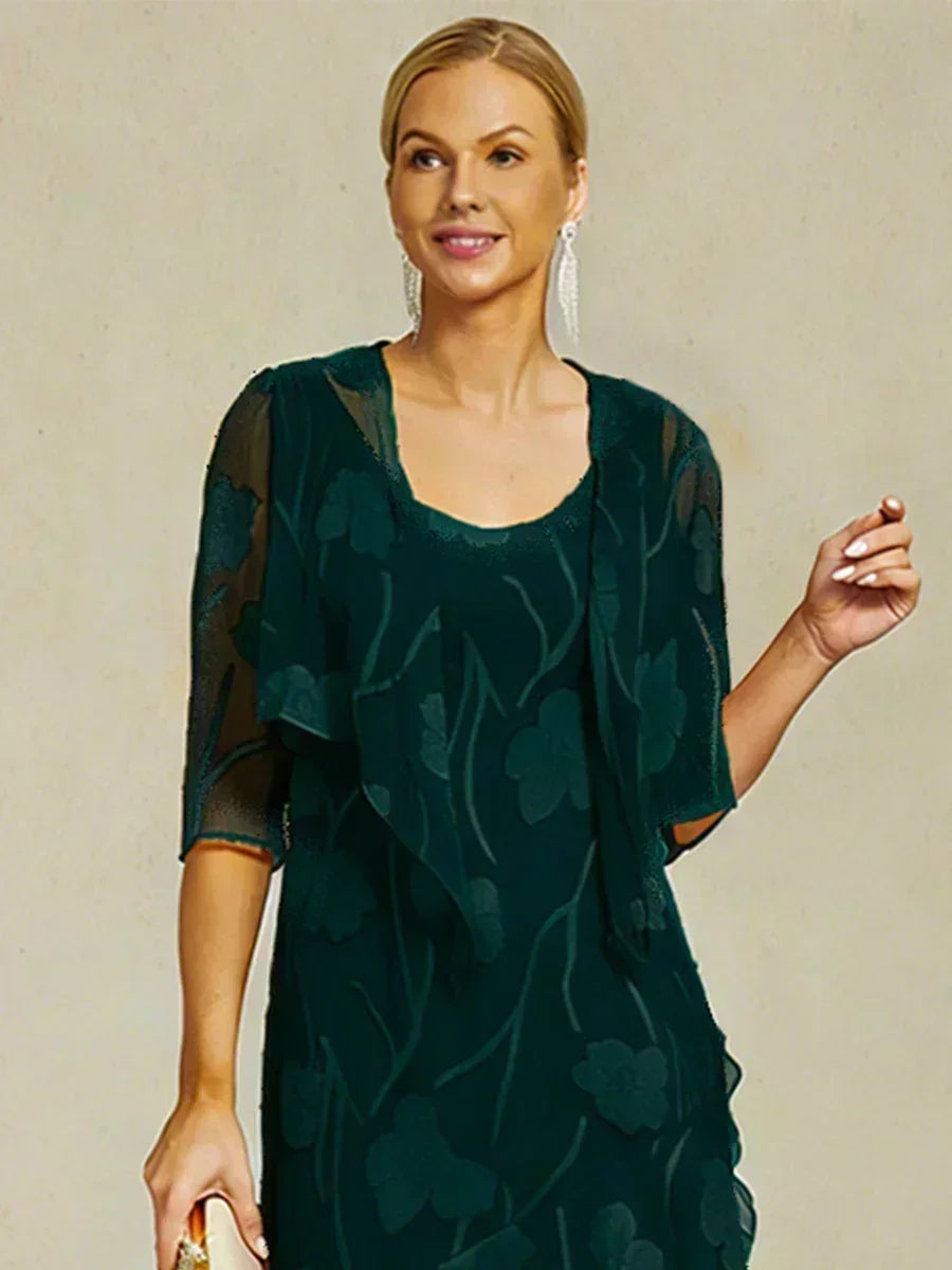 Floraler, transparenter Chiffon-Schulterjäckchen mit 3/4-Ärmeln